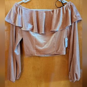 Long Sleeve Velvet Crop Top